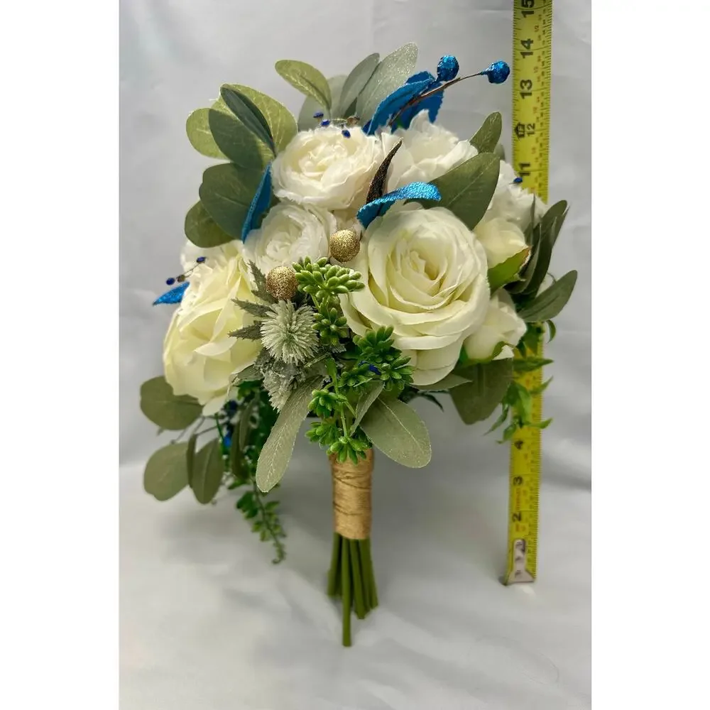 Homecoming prom floral bouquet artificial royal blue White off white gold